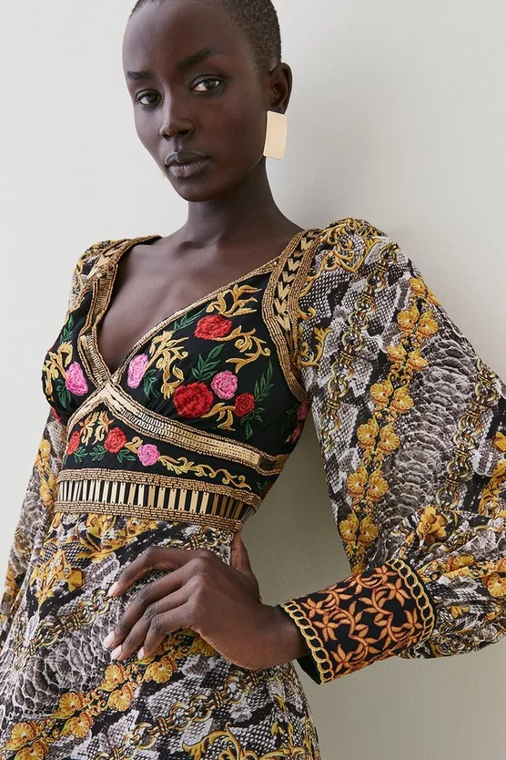 Best Sale 🔥 Karen Millen Baroque Embroidered And Bead Woven Midi 👗 Dress - multi 👍 4 Best Sale 🔥 Karen Millen Baroque Embroidered And Bead Woven Midi 👗 Dress - multi 👍 - Image 2