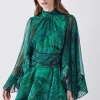 Brand new 🔥 Karen Millen Drama Pleated Crinkle Paisley Woven Mini - green ⭐