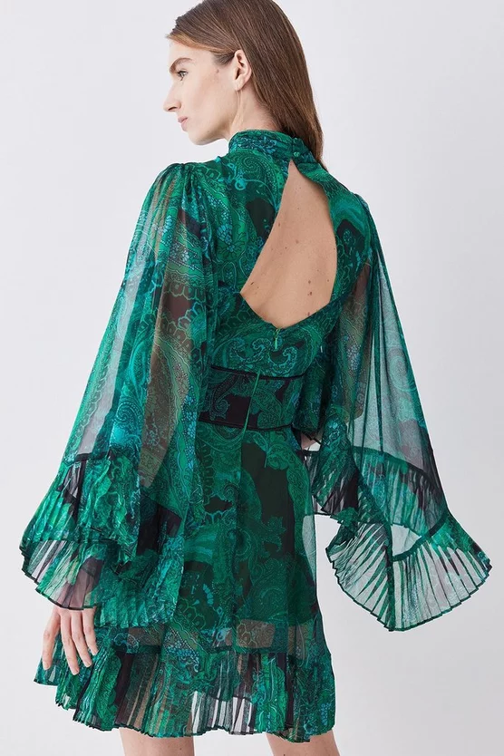 Brand new 🔥 Karen Millen Drama Pleated Crinkle Paisley Woven Mini - green ⭐ 5 Brand new 🔥 Karen Millen Drama Pleated Crinkle Paisley Woven Mini - green ⭐ - Image 3