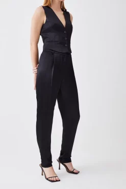 Flash Sale 👍 Karen Millen Luxe Satin Slim Leg Trouser - black ✨ -Karen Millen Outlet store bkk07076 black xl 4