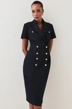 New 🔔 Karen Millen Tailored Double Breasted Tux Midi 👗 Dress 👍