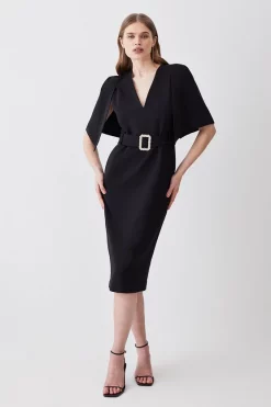 Buy 🥰 Karen Millen Compact Stretch Viscose Cape Pencil Midi 👗 Dress 👍