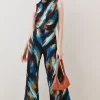 Budget 🔥 Karen Millen Tall Marble Viscose Satin High Neck Jumpsuit - multi ❤️