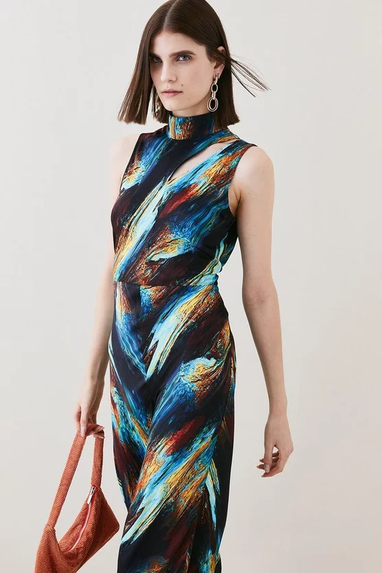Budget 🔥 Karen Millen Tall Marble Viscose Satin High Neck Jumpsuit - multi ❤️ 4 Budget 🔥 Karen Millen Tall Marble Viscose Satin High Neck Jumpsuit - multi ❤️ - Image 2