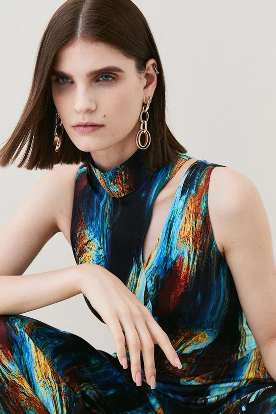 Budget 🔥 Karen Millen Tall Marble Viscose Satin High Neck Jumpsuit - multi ❤️ 5 Budget 🔥 Karen Millen Tall Marble Viscose Satin High Neck Jumpsuit - multi ❤️ - Image 3