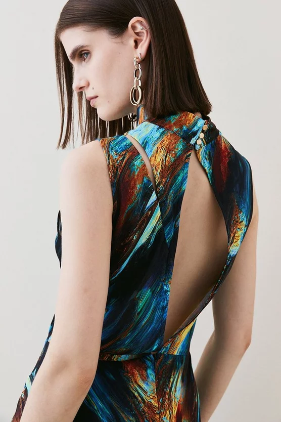 Budget 🔥 Karen Millen Tall Marble Viscose Satin High Neck Jumpsuit - multi ❤️ 7 Budget 🔥 Karen Millen Tall Marble Viscose Satin High Neck Jumpsuit - multi ❤️ - Image 5