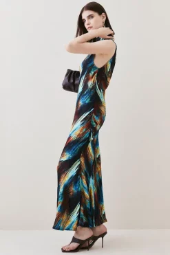 Flash Sale 🎁 Karen Millen Tall Marble Viscose Satin High Neck Maxi 👗 Dress - multi 🔥 -Karen Millen Outlet store bkk07139 multi xl 2