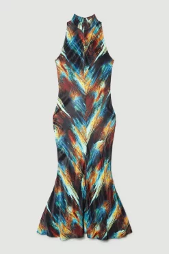 Flash Sale 🎁 Karen Millen Tall Marble Viscose Satin High Neck Maxi 👗 Dress - multi 🔥 -Karen Millen Outlet store bkk07139 multi xl 3