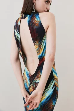 Flash Sale 🎁 Karen Millen Tall Marble Viscose Satin High Neck Maxi 👗 Dress - multi 🔥 -Karen Millen Outlet store bkk07139 multi xl 4