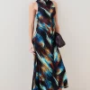 Outlet 👏 Karen Millen Petite Marble Viscose Satin High Neck Maxi 👗 Dress - multi 🤩 -Karen Millen Outlet store bkk07141 multi xl