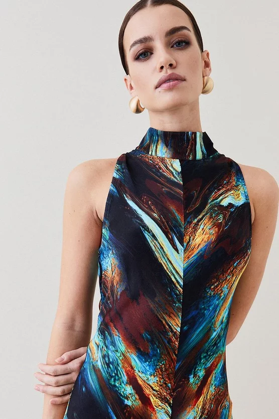 Outlet 👏 Karen Millen Petite Marble Viscose Satin High Neck Maxi 👗 Dress - multi 🤩 4 Outlet 👏 Karen Millen Petite Marble Viscose Satin High Neck Maxi 👗 Dress - multi 🤩 - Image 2