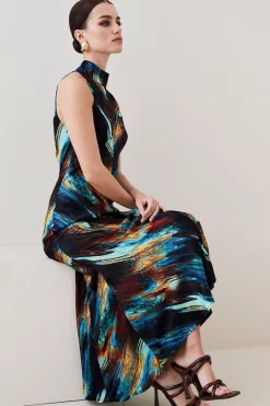 Outlet 👏 Karen Millen Petite Marble Viscose Satin High Neck Maxi 👗 Dress - multi 🤩 11 Outlet 👏 Karen Millen Petite Marble Viscose Satin High Neck Maxi 👗 Dress - multi 🤩 -Karen Millen Outlet store bkk07141 multi xl 2