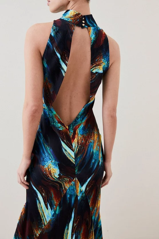 Outlet 👏 Karen Millen Petite Marble Viscose Satin High Neck Maxi 👗 Dress - multi 🤩 7 Outlet 👏 Karen Millen Petite Marble Viscose Satin High Neck Maxi 👗 Dress - multi 🤩 - Image 5