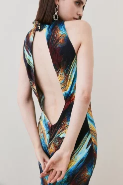 Promo ⌛ Karen Millen Marble Viscose Satin High Neck Maxi 👗 Dress - multi 😉 -Karen Millen Outlet store bkk07155 multi xl 4