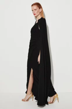 Flash Sale ⌛ Karen Millen Compact Viscose Cape Maxi 👗 Dress ❤️ -Karen Millen Outlet store bkk07168 black xl 2