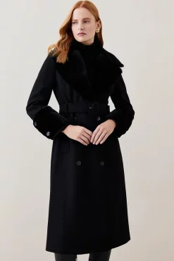 Best Pirce 🔥 Karen Millen Lydia Millen Belted Sheepskin & Italian Virgin Wool 🧥 Coat - black 🎉 -Karen Millen Outlet store bkk07170 black xl 2