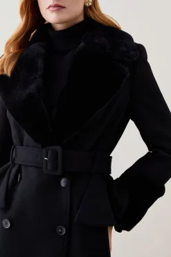 Best Pirce 🔥 Karen Millen Lydia Millen Belted Sheepskin & Italian Virgin Wool 🧥 Coat - black 🎉 -Karen Millen Outlet store bkk07170 black xl 3