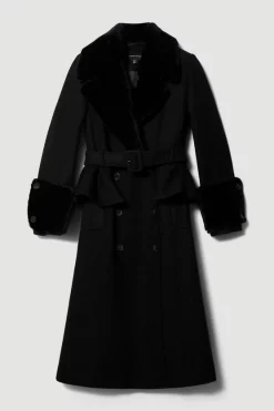 Best Pirce 🔥 Karen Millen Lydia Millen Belted Sheepskin & Italian Virgin Wool 🧥 Coat - black 🎉 -Karen Millen Outlet store bkk07170 black xl 5