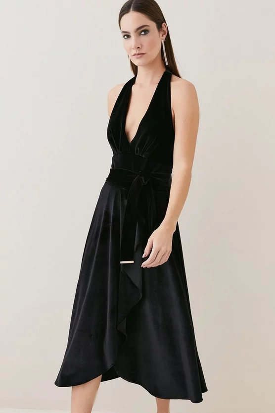 Budget ⌛ Karen Millen Slinky Velvet Waterfall Belted Midi 👗 Dress - black 👍 3 Budget ⌛ Karen Millen Slinky Velvet Waterfall Belted Midi 👗 Dress - black 👍