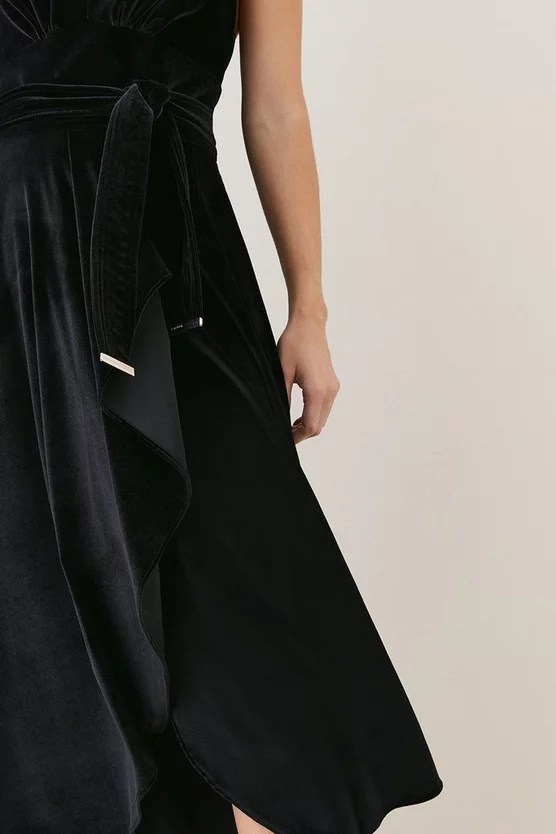 Budget ⌛ Karen Millen Slinky Velvet Waterfall Belted Midi 👗 Dress - black 👍 4 Budget ⌛ Karen Millen Slinky Velvet Waterfall Belted Midi 👗 Dress - black 👍 - Image 2