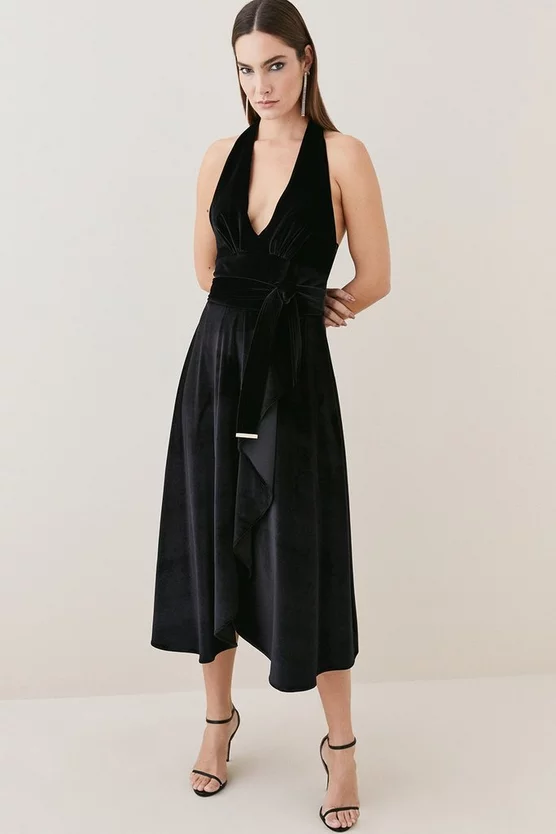 Budget ⌛ Karen Millen Slinky Velvet Waterfall Belted Midi 👗 Dress - black 👍 5 Budget ⌛ Karen Millen Slinky Velvet Waterfall Belted Midi 👗 Dress - black 👍 - Image 3