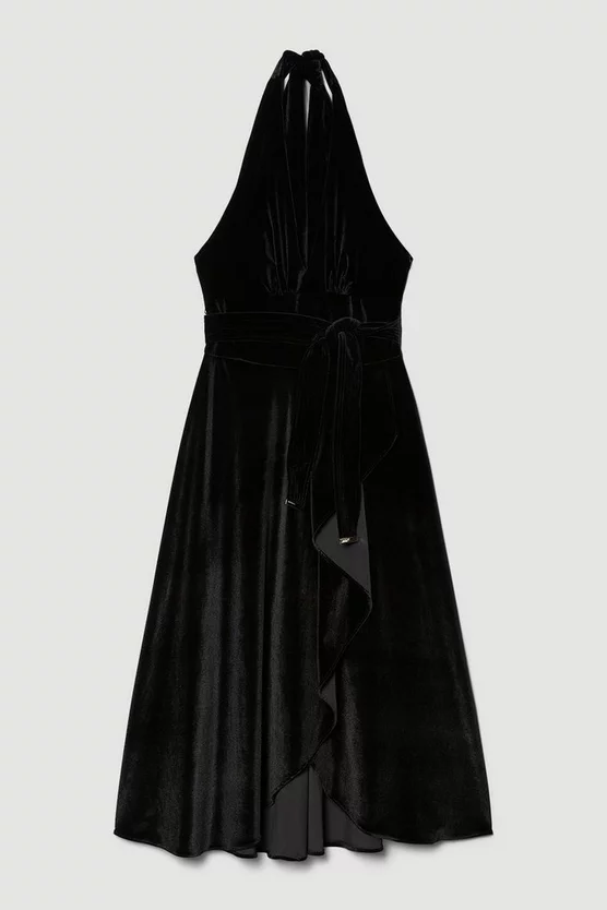 Budget ⌛ Karen Millen Slinky Velvet Waterfall Belted Midi 👗 Dress - black 👍 6 Budget ⌛ Karen Millen Slinky Velvet Waterfall Belted Midi 👗 Dress - black 👍 - Image 4