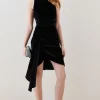 Outlet 🌟 Karen Millen Slinky Velvet Halter Drape Detail Mini 👗 Dress - black 🛒
