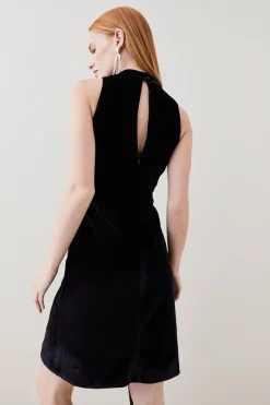 Outlet 🌟 Karen Millen Slinky Velvet Halter Drape Detail Mini 👗 Dress - black 🛒 -Karen Millen Outlet store bkk07183 black xl 2