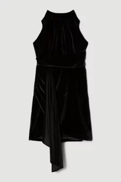 Outlet 🌟 Karen Millen Slinky Velvet Halter Drape Detail Mini 👗 Dress - black 🛒 -Karen Millen Outlet store bkk07183 black xl 3