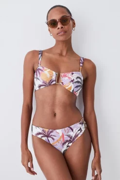 Flash Sale ๐ Karen Millen Palm Print Gold Trim Detachable Strap ๐ Bikini Top - multi ๐