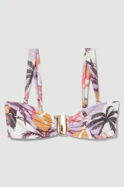 Flash Sale 😀 Karen Millen Palm Print Gold Trim Detachable Strap 👙 Bikini Top - multi 🎉 -Karen Millen Outlet store bkk07192 multi xl 3