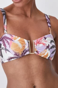 Flash Sale 😀 Karen Millen Palm Print Gold Trim Detachable Strap 👙 Bikini Top - multi 🎉 -Karen Millen Outlet store bkk07192 multi xl 5