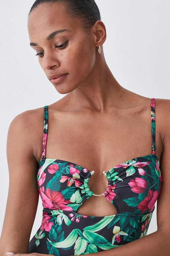 Hot Sale ✔️ Karen Millen Tropical Print Gold Trim Cut Out 🩱 Swimsuit - multi ✔️ 4 Hot Sale ✔️ Karen Millen Tropical Print Gold Trim Cut Out 🩱 Swimsuit - multi ✔️ - Image 2