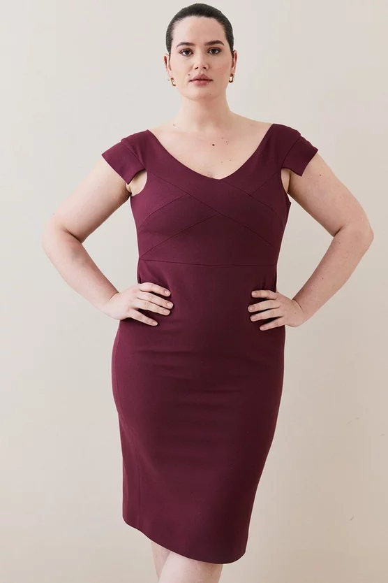 Budget โญ Karen Millen Plus Size Structured Crepe Cross Detail Midi ๐ Dress - merlot โ 3 Budget โญ Karen Millen Plus Size Structured Crepe Cross Detail Midi ๐ Dress - merlot โ