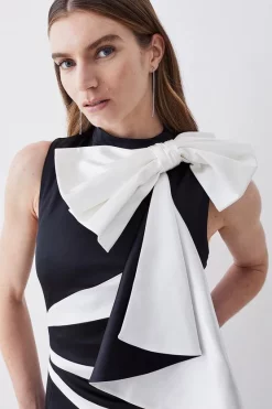 Cheapest 🤩 Karen Millen Italian Structured Satin Bow Pencil Midi 👗 Dress - mono 🎁 -Karen Millen Outlet store bkk07238 mono xl 4