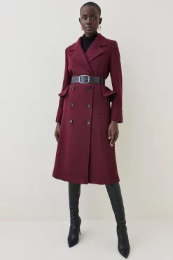 Brand new 🔥 Karen Millen Italian Wool Belted Midi Peplum 🧥 Coat - fig ⌛