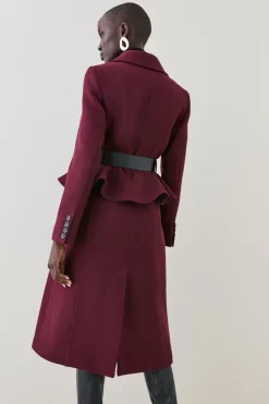 Brand new 🔥 Karen Millen Italian Wool Belted Midi Peplum 🧥 Coat - fig ⌛ -Karen Millen Outlet store bkk07258 fig xl 2