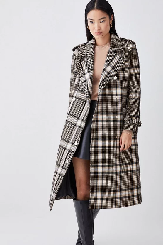 New ✔️ Karen Millen Italian Classic Check Trench 🧥 Coat - natural ⭐ 5 New ✔️ Karen Millen Italian Classic Check Trench 🧥 Coat - natural ⭐ - Image 3
