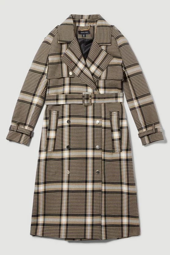 New ✔️ Karen Millen Italian Classic Check Trench 🧥 Coat - natural ⭐ 6 New ✔️ Karen Millen Italian Classic Check Trench 🧥 Coat - natural ⭐ - Image 4