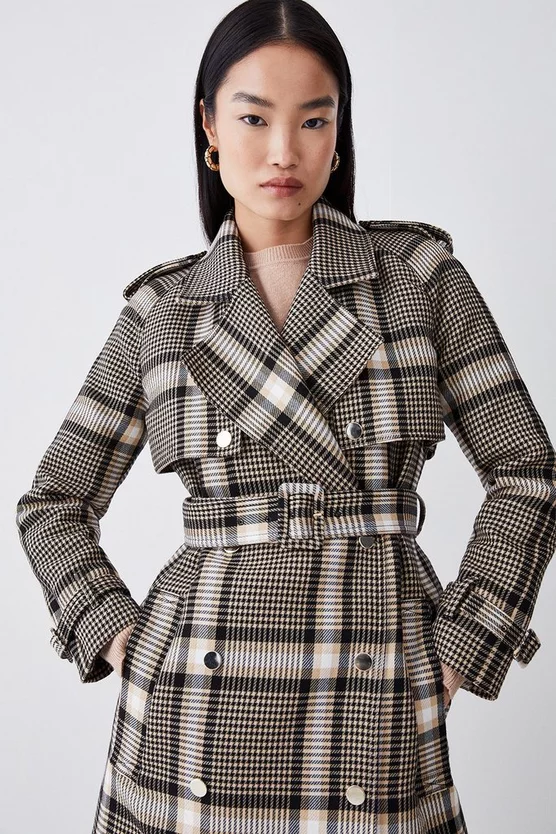 New ✔️ Karen Millen Italian Classic Check Trench 🧥 Coat - natural ⭐ 7 New ✔️ Karen Millen Italian Classic Check Trench 🧥 Coat - natural ⭐ - Image 5