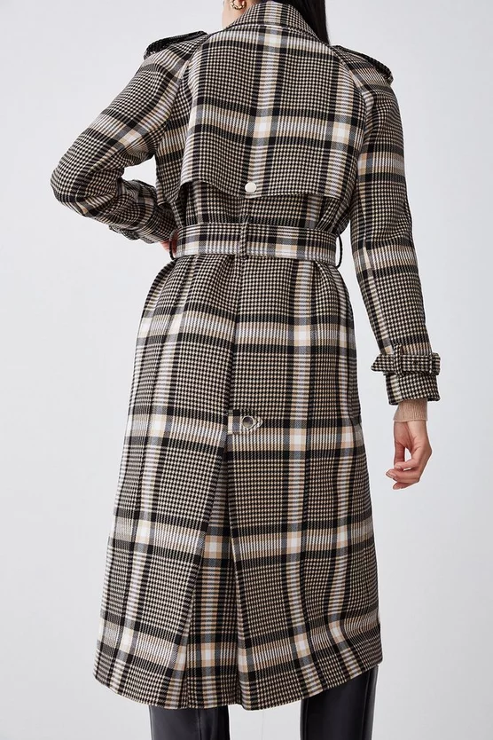 New ✔️ Karen Millen Italian Classic Check Trench 🧥 Coat - natural ⭐ 8 New ✔️ Karen Millen Italian Classic Check Trench 🧥 Coat - natural ⭐ - Image 6