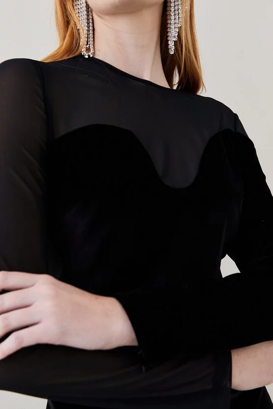 New ๐คฉ Karen Millen Slinky Velvet Mesh Sleeve Midi ๐ Dress - black ๐งจ 5 New ๐คฉ Karen Millen Slinky Velvet Mesh Sleeve Midi ๐ Dress - black ๐งจ - Image 3