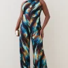 Buy 🤩 Karen Millen Plus Size Marble Viscose Satin High Neck Jumpsuit - multi 🎉 -Karen Millen Outlet store bkk07288 multi xl