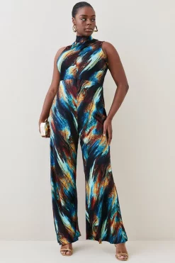Buy 🤩 Karen Millen Plus Size Marble Viscose Satin High Neck Jumpsuit - multi 🎉