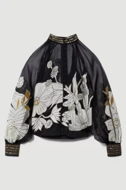 Flash Sale ⌛ Karen Millen Organdie Applique Buttoned Woven Blouse - black 🔥 -Karen Millen Outlet store bkk07294 black xl 3