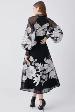 Cheap 👍 Karen Millen Organdie Applique Buttoned Woven Midi 👗 Dress - black 🥰 -Karen Millen Outlet store bkk07295 black xl 2