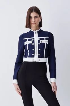 Promo โญ Karen Millen Bandage Military Style Crop Top - navy ๐