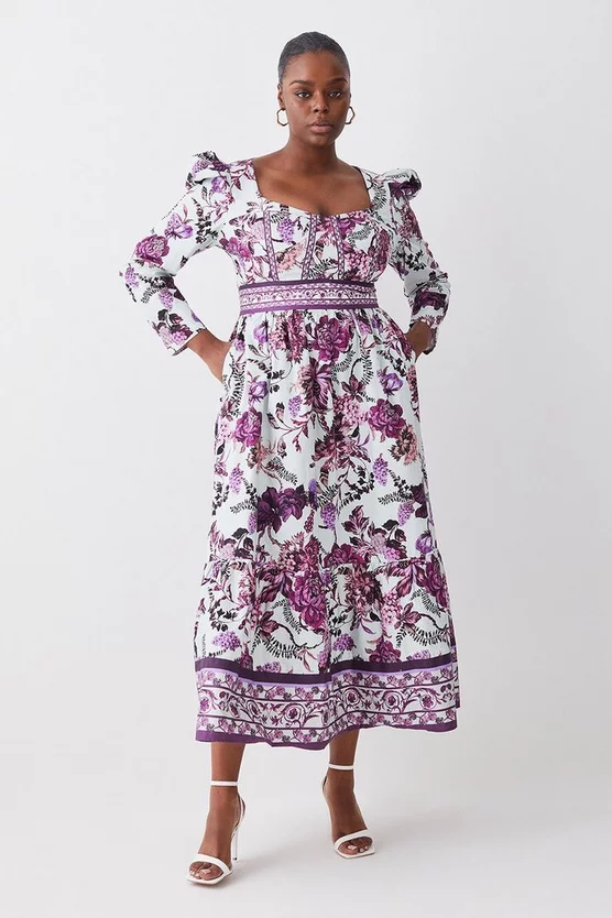 Budget 🔔 Karen Millen Plus Lydia Millen Border Cotton Sateen Woven Midi 👗 Dress - floral 😍 3 Budget 🔔 Karen Millen Plus Lydia Millen Border Cotton Sateen Woven Midi 👗 Dress - floral 😍