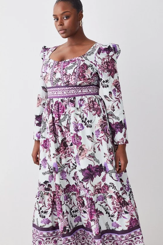 Budget 🔔 Karen Millen Plus Lydia Millen Border Cotton Sateen Woven Midi 👗 Dress - floral 😍 4 Budget 🔔 Karen Millen Plus Lydia Millen Border Cotton Sateen Woven Midi 👗 Dress - floral 😍 - Image 2