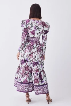 Budget ⭐ Karen Millen Petite Lydia Millen Border Cotton Sateen Woven Midi 👗 Dress - floral 🔥 -Karen Millen Outlet store bkk07339 floral xl 2